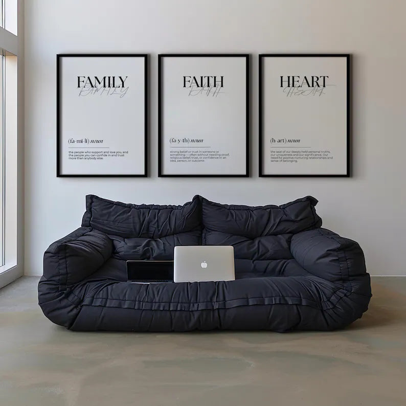 Set of 3 Faith, Family & Heart Wall Art Prints