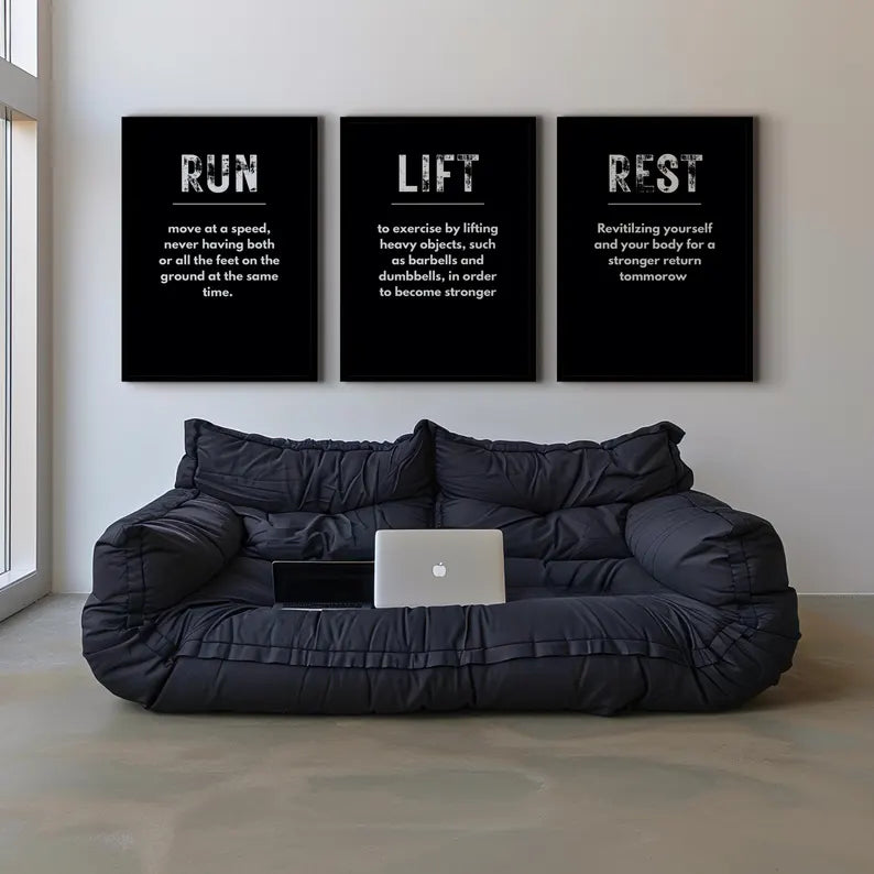 Set of 3 Motivational Lifting & Running Wall Art