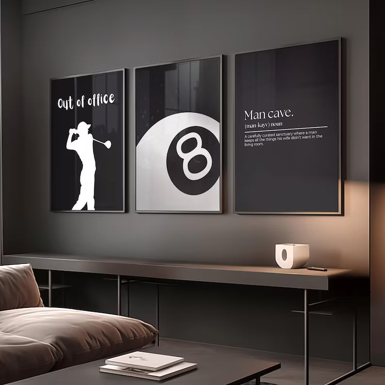 Set of 3 Man Cave Wall Art Prints