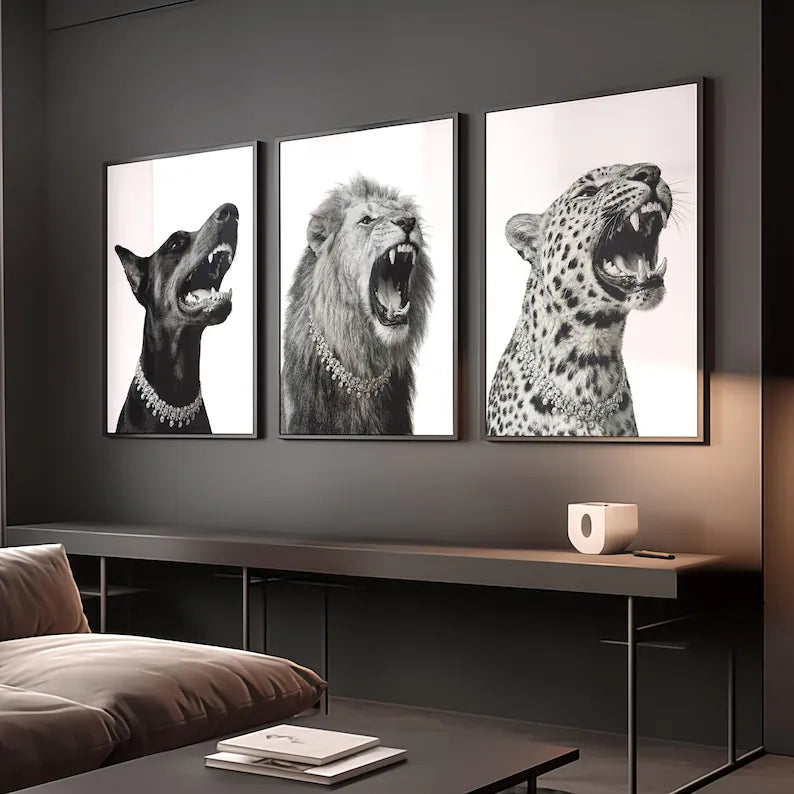Lion, Leopard & Doberman Set Of 3