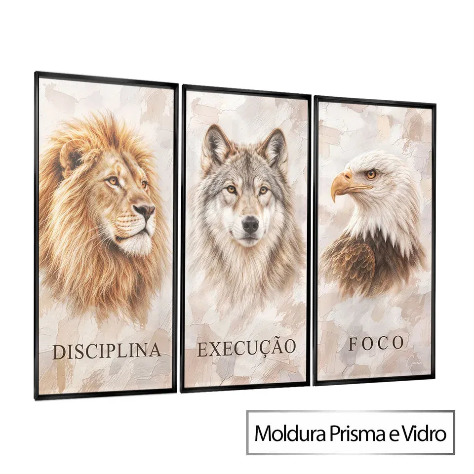 Discipline. Execution. Focus. Cream – Motivational Animal Wall Art Set
