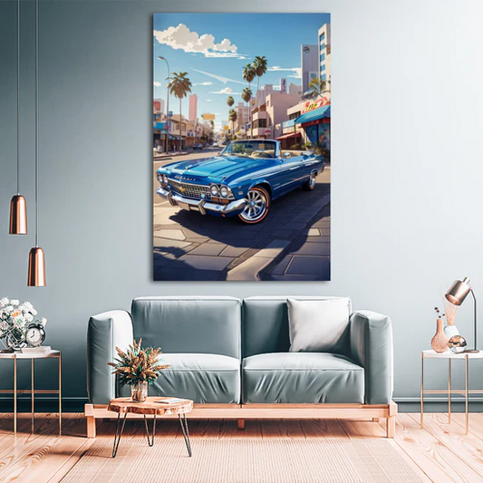 classic blue Chevrolet Impala