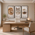 Discipline. Execution. Focus. Cream – Motivational Animal Wall Art Set