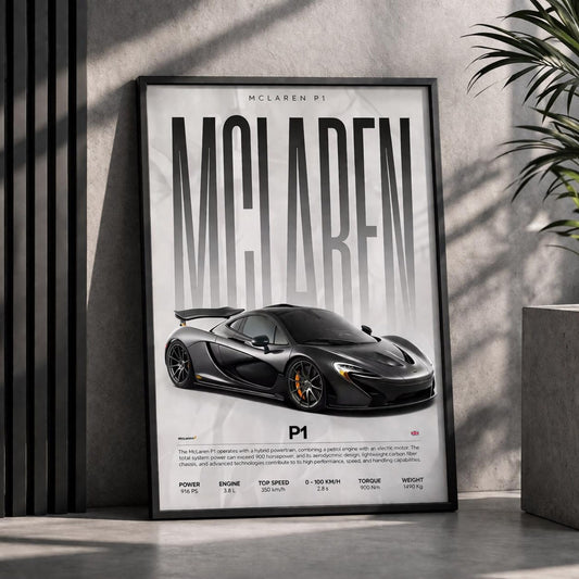 McLaren P1 Poster, Black Supercar Wall Art Print