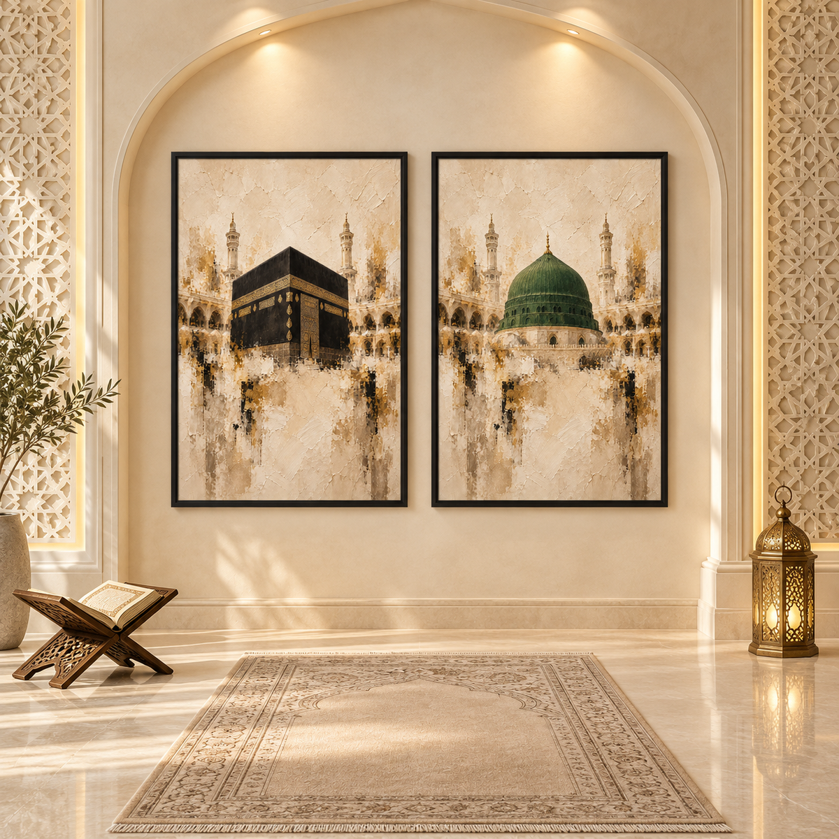 Kaaba and Green Dome set of 2 in classic prayer room