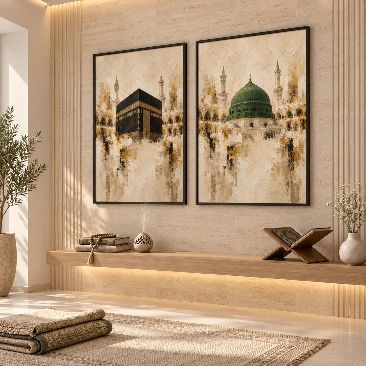 Kaaba and Green Dome set of 2 in modern prayer room