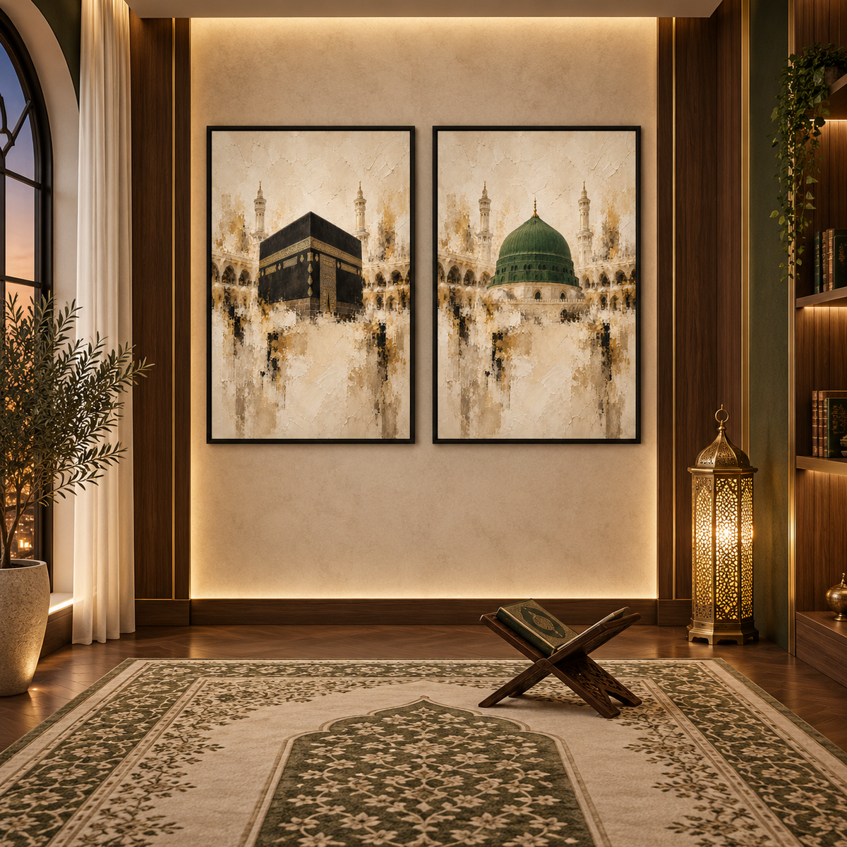Kaaba and Green Dome set of 2 in luxury prayer room