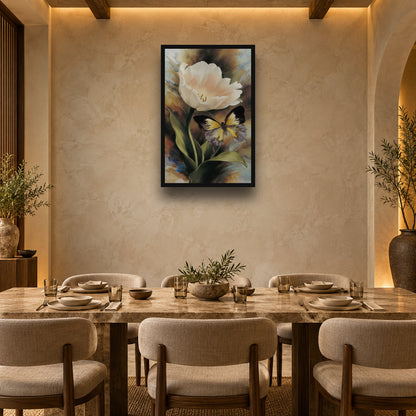 Beautiful Abstract Lily Flower Butterfly Wall Art — square premium interior mockup, complete full frame visible with safe margin