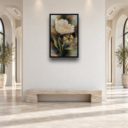 Beautiful Abstract Lily Flower Butterfly Wall Art — square premium interior mockup, complete full frame visible with safe margin