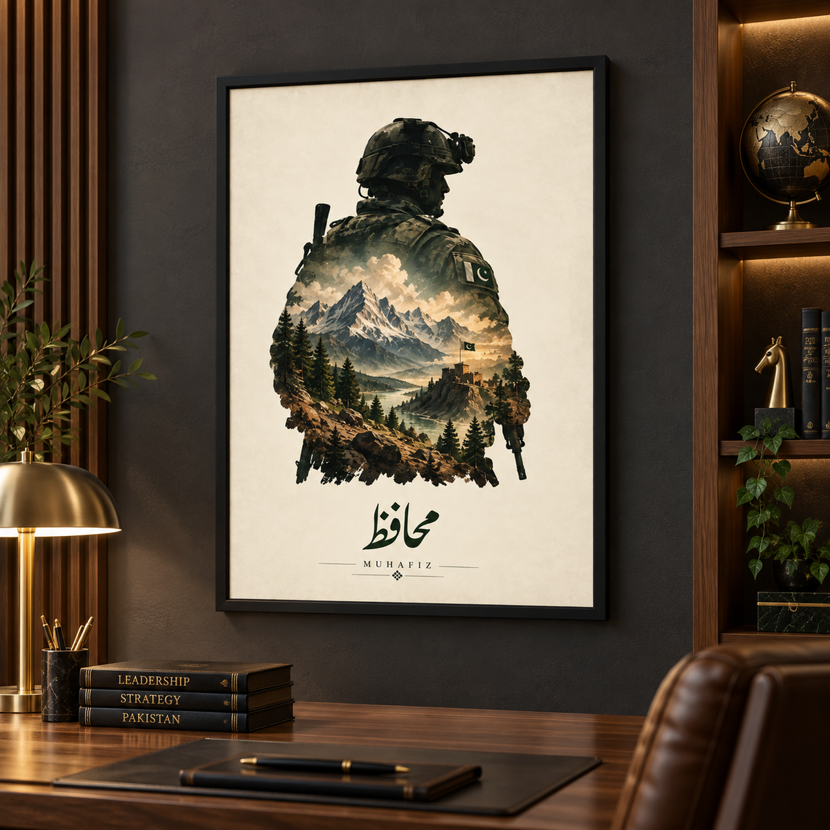 Muhafiz wall art square executive office mockup with full frame visible