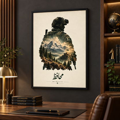 Muhafiz wall art square executive office mockup with full frame visible
