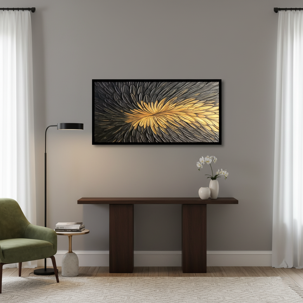 Gold Feather Canvas Wall Art Decor