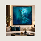 Raqs-e-Rooh blue Sufi wall art square room mockup 1