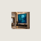 Raqs-e-Rooh blue Sufi wall art square room mockup 2