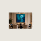 Raqs-e-Rooh blue Sufi wall art square room mockup 4