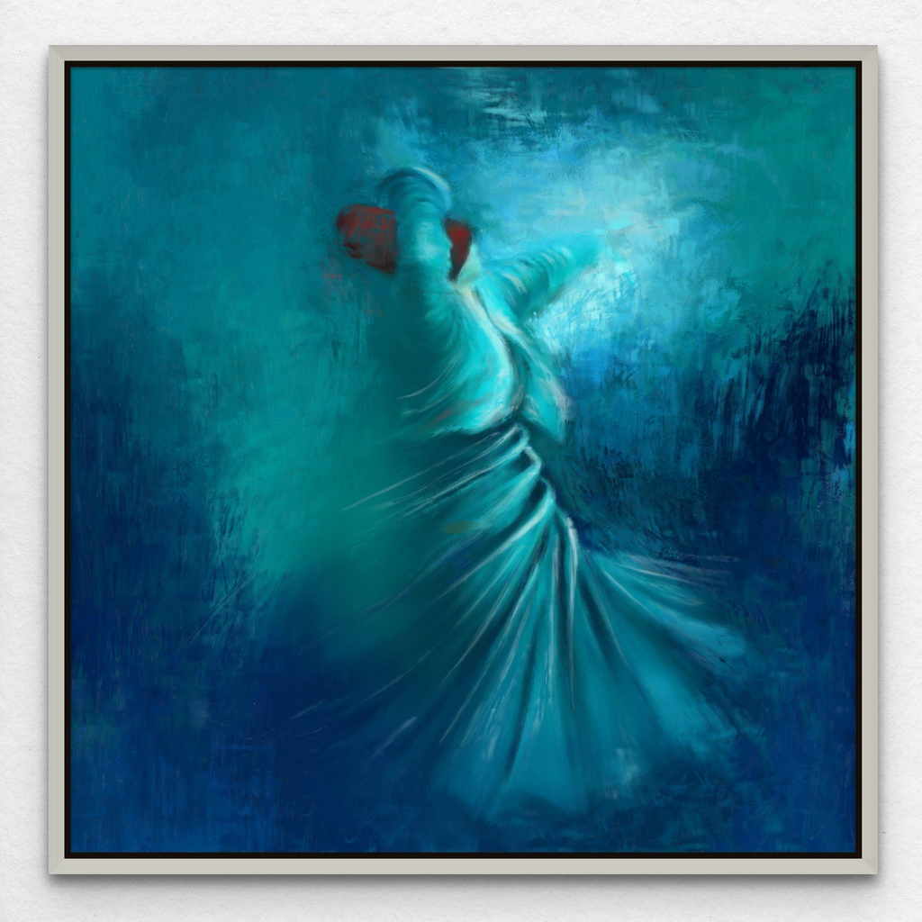 Original blue Sufi dancer wall art