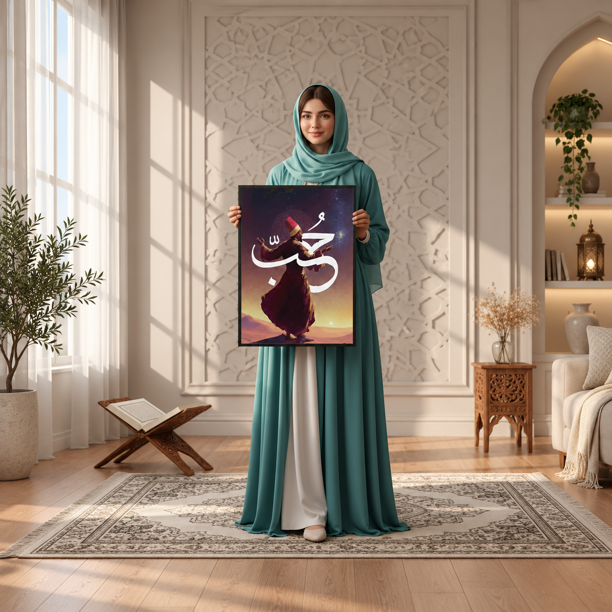 Sufi in Divine Ecstasy — square Islamic interior mockup, full frame visible