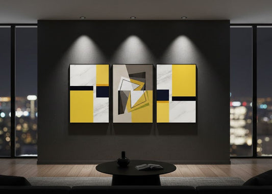 Minimalist Yellow Grey Geometry (3panel) | Wall Art