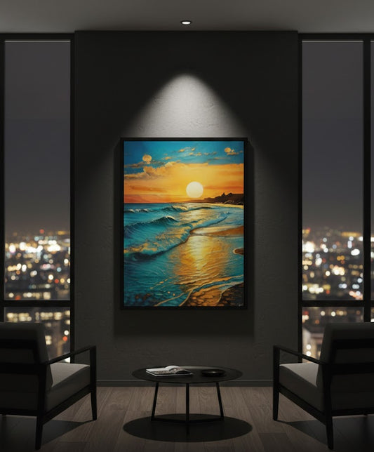 Golden Sunset Ocean Waves Canvas Wall Art