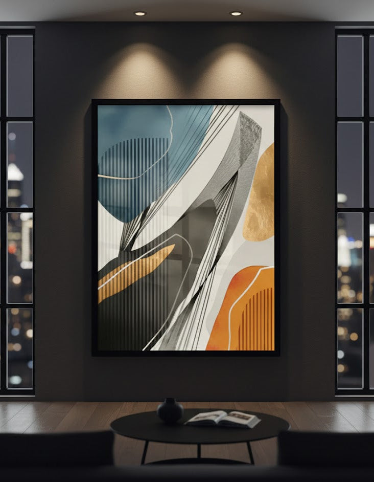 Modern Geometric Texture Blue Yellow Abstract | Wall Art