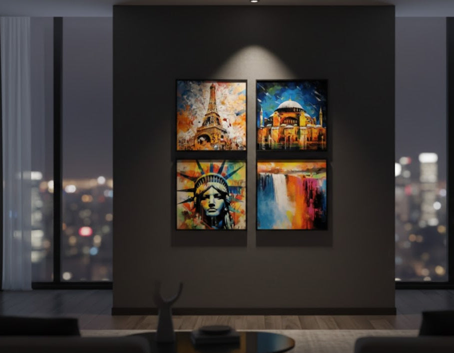 Liberty Statue Eiffel Tower & Hagia Sophia (4Panel) Wall Art