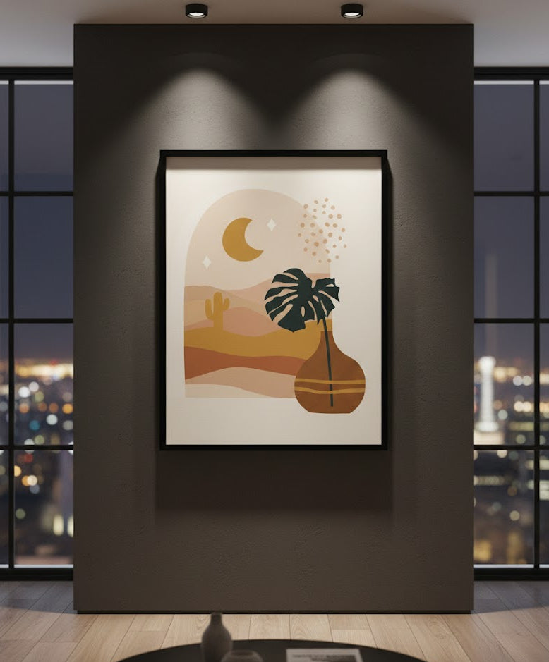 Cactus Desert Moon Abstract Canvas Frames | Wall Art
