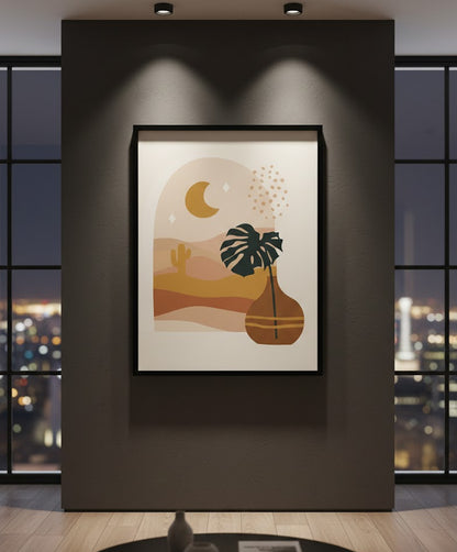 Cactus Desert Moon Abstract Canvas Frames | Wall Art