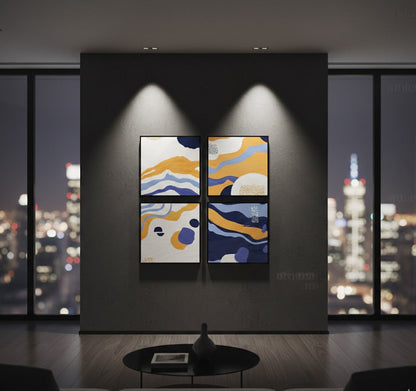 BLUE & YELLOW ABSTRACT (4 Panel) Wall Art