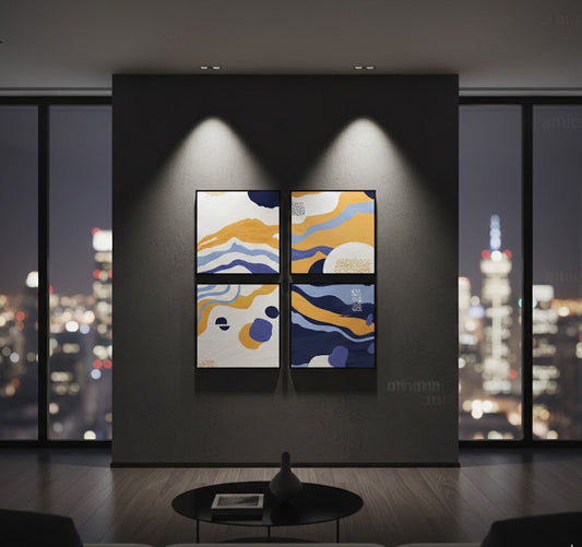 BLUE & YELLOW ABSTRACT (4 Panel) Wall Art