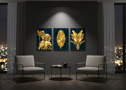Green floral golden touch(3panel) | Wall Art