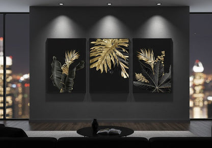 Golden Tropical Botany Luxury Nordic Bundle (3panel) | Wall Art