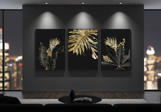 Golden Tropical Botany Luxury Nordic Bundle (3panel) | Wall Art