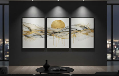 Golden Sun Abstract (3panel) | Wall Art