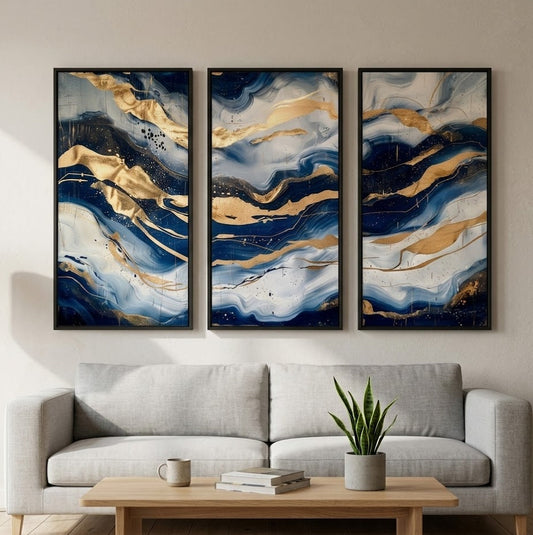 Sapphire Waves Abstract - 3 Parts