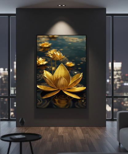 CanvasGolden Lotus Rose Blooms Wall Art