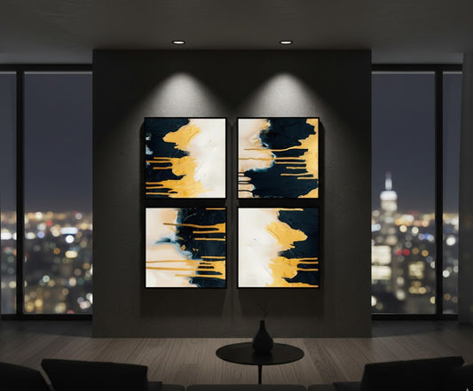Black and Gold Abstract Textured (4 Panel) Wall Art