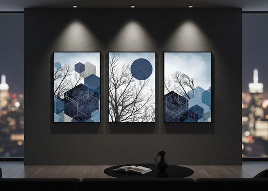 Navy Grey Silver Geometric Modern Canvas Wall Art
