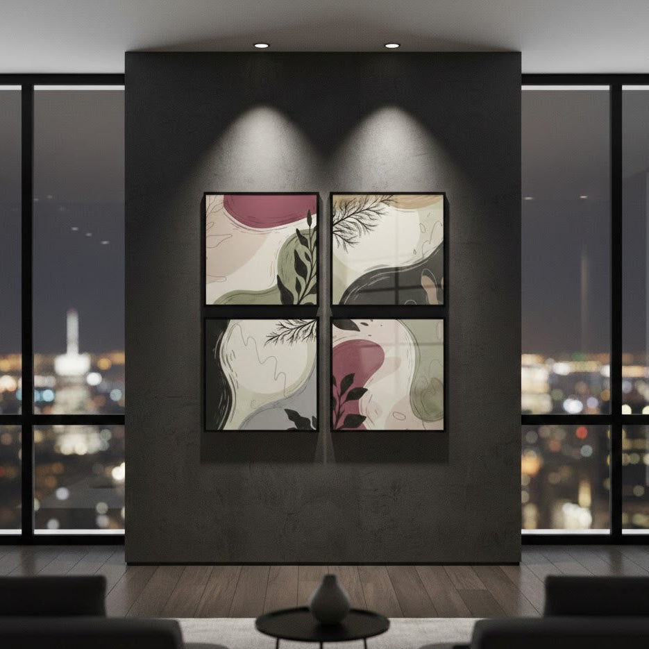 Abstract Green Black Color Lines (4 Panel) Wall Art