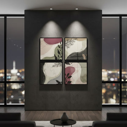 Abstract Green Black Color Lines (4 Panel) Wall Art