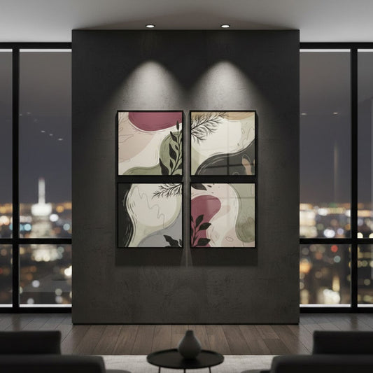 Abstract Green Black Color Lines (4 Panel) Wall Art