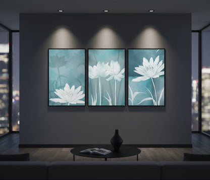 Abstract Blue Flower (3panel0 | Wall Art