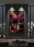 Golden & Black Flowers With Purple Background | Wall Art