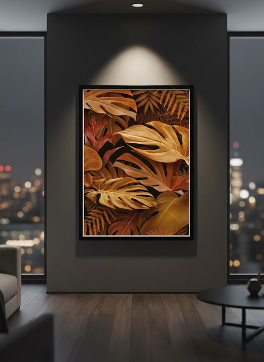 Brown Monstera Deliciosa leaves Design | Wall Art