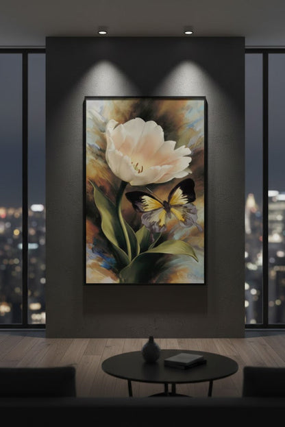 Beautiful Abstract Lily Flower Butterfly Wall Art