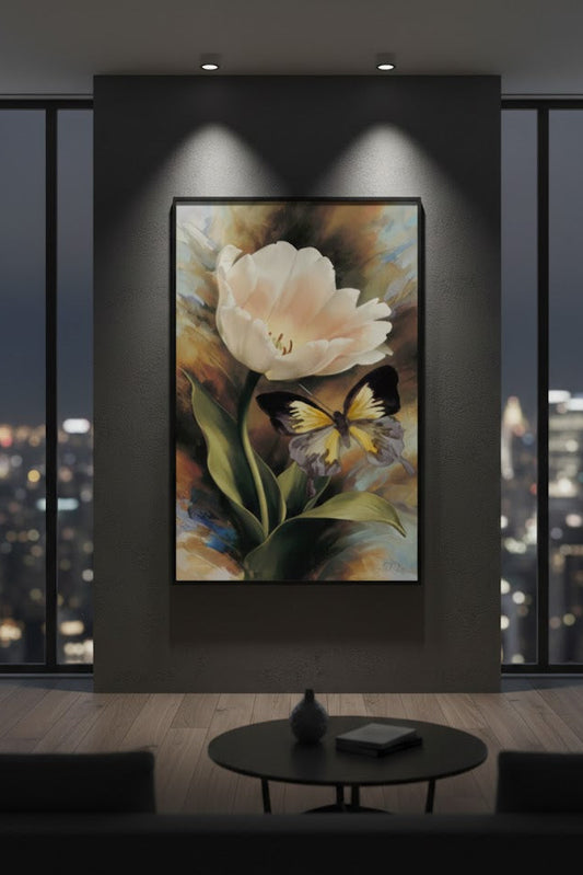 Beautiful Abstract Lily Flower Butterfly Wall Art