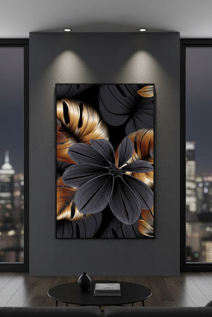 Abstract Black Copper Leaf Flower | Wall Art
