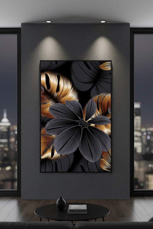 Abstract Black Copper Leaf Flower | Wall Art
