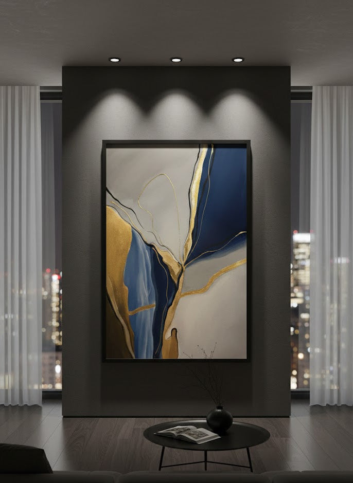 Blue Beige Gold Abstract Painting | Wall Art