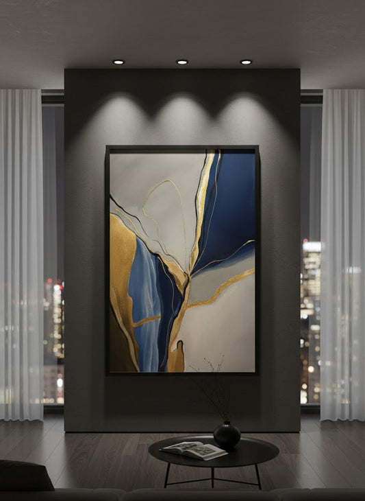 Blue Beige Gold Abstract Painting | Wall Art