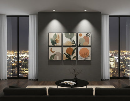 Sun Leaves Line Geometry Abstract (6panel) Wall Art
